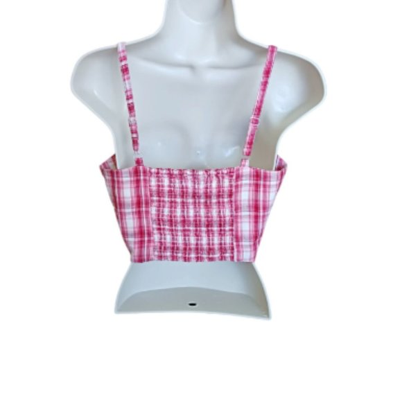 Arizona Jean Co. Womens Crop Top Size Medium Pink White Plaid - Picture 4 of 6